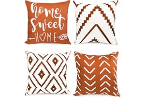 RYSMIYOU Decorative Throw Pillow Covers Set of 4 Orange Pillow Covers 16x16 inchThrow Pillow Cases Linen Pillow Case，Modern Farmhouse Outdoor Pillow Covers for Couch Sofa Living Room Bed Car