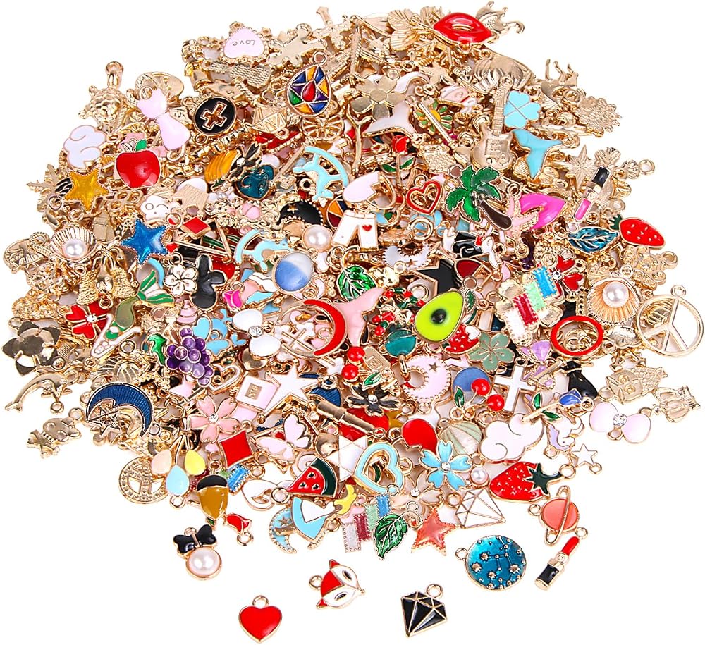 SANNIX 350PCS Gold Enamel Charms for DIY Jewelry Making Bulk Pendant Set
