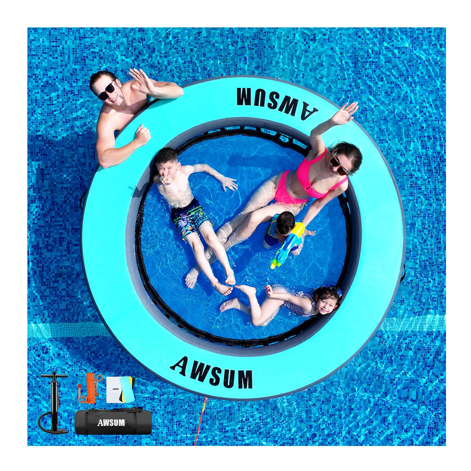 AWSUM 8FT Inflatable Water Hammock Round Circle Dock Floating River ...