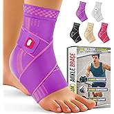 BLITZU Ankle Brace for Women, Men, Plantar Fasciitis Relief, Achilles Tendonitis Brace for Sprained Foot, Ankle Compression Sleeve with Strap Purple L