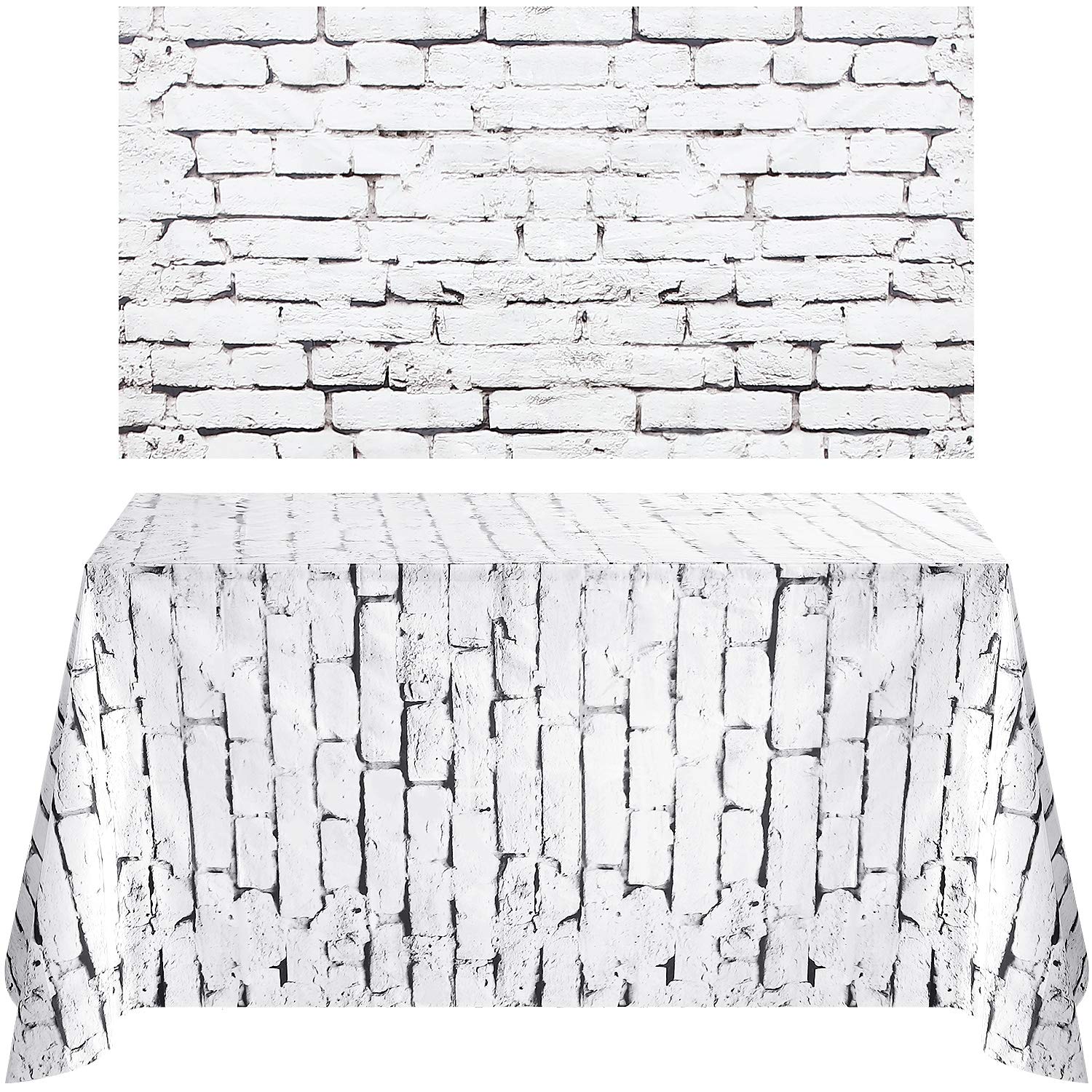 Photo 1 of Chuangdi 1 Pcs 4.5 x 9 Feet Brick Stone Wall Backdrop Stone Wall Scene Setter Wallpaper Curtains Door Removable Tablecloth Photo for Medieval Castle Winter Halloween Christmas Party(White, Brick)