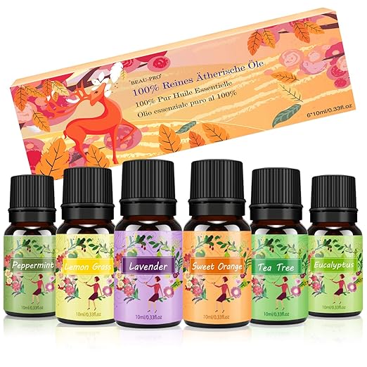 Ätherische Öle für Diffuser Bio - Aromatherapie Duftöl Geschenk Set 100% Naturrein Reines Top 6, Lavendel, Teebaum, Pfeffermi