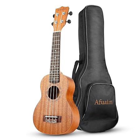 Ukulele Sopran Afuaim Ukulelen Mahagoni für Anfänger, Erwachsene und Kinder mit Groß Tasche + Putztuch + Carbon Nylon Saiten 