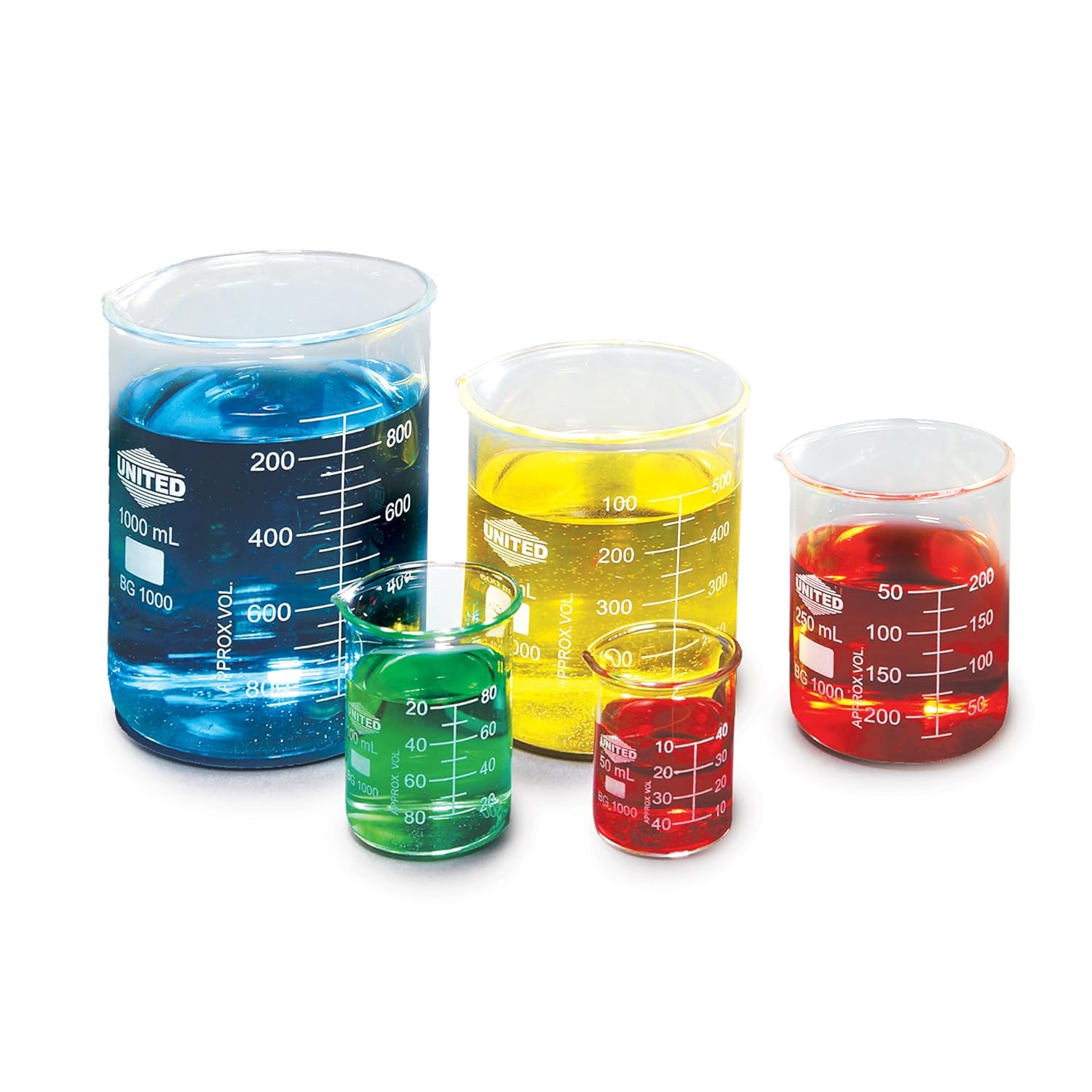 United Scientific BGSET5 Borosilicate Glass Beaker Set, Set of 5 Beakers: Industrial & Scientific