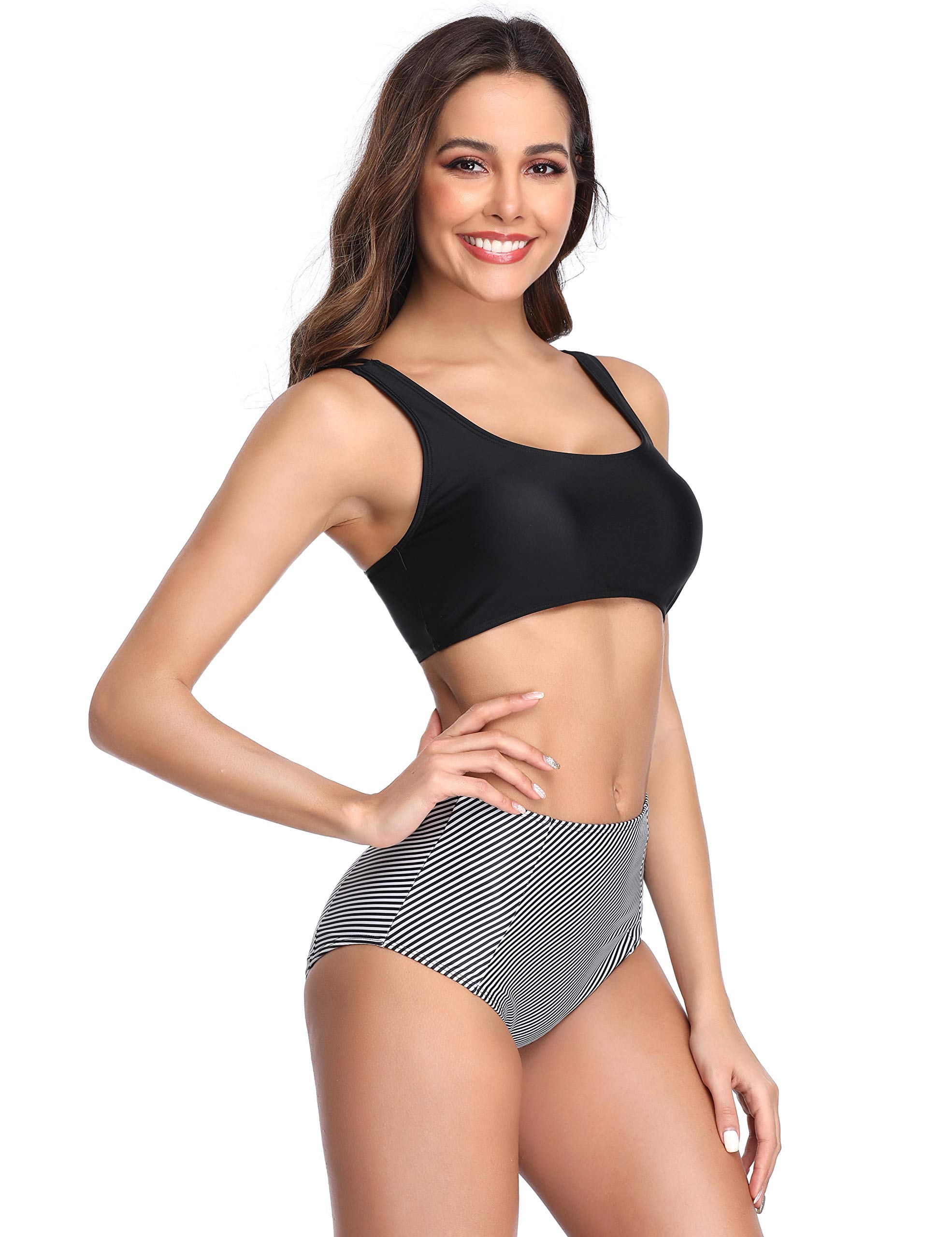 MarinaVida Women Two Piece Bikini Swimsuit Set Crop Top High Waisted Bathing Suit