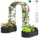 SUNYRISY Galvanized Raised Garden Bed with 87" H Arch Trellis | Metal Planter Box with Trellis for Climbing Plants Outdoor Gardening Decorate Flowers Vegetables Fruit Herb, Black