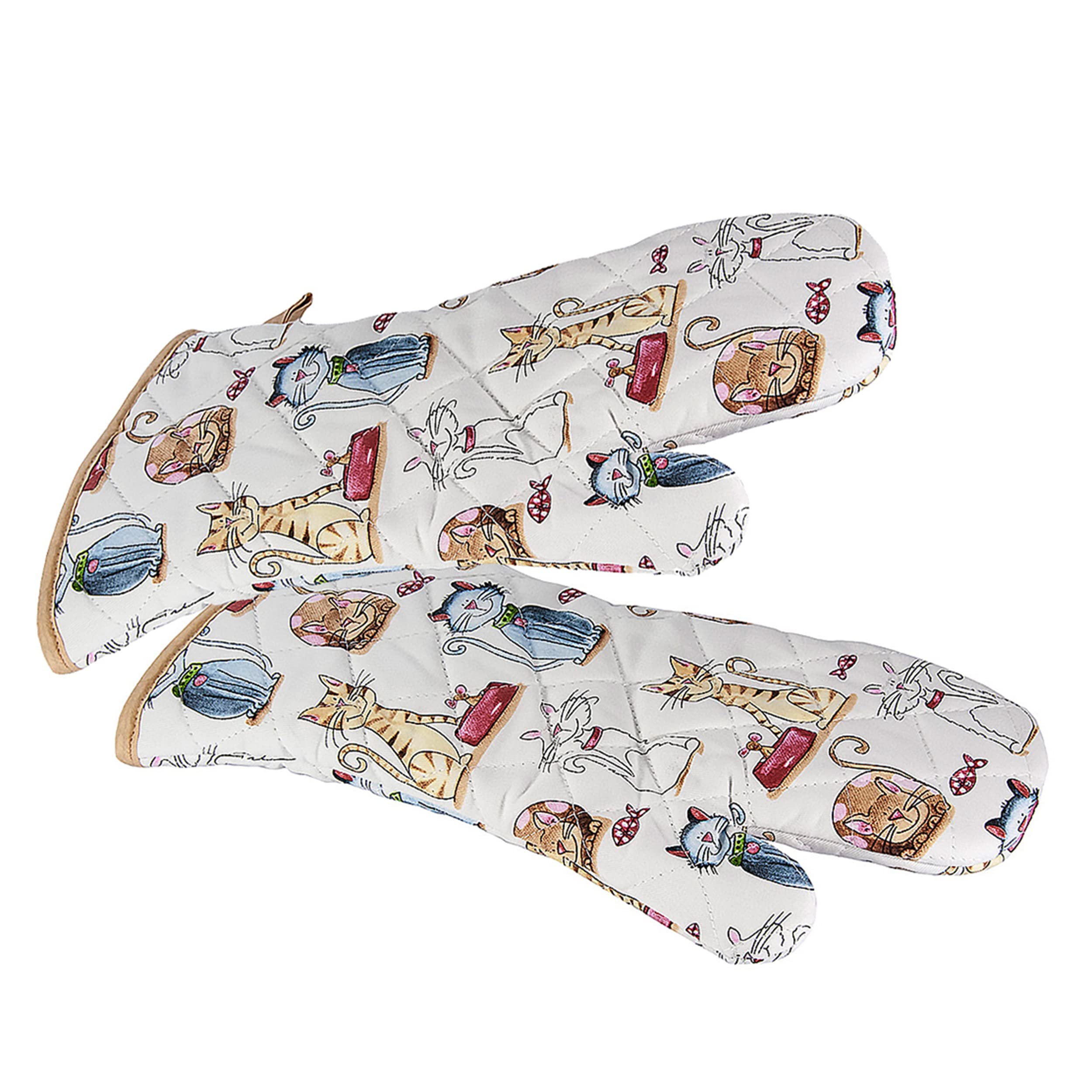 SPOTTED DOG GIFT COMPANY Oven Gloves Heat Resistant Oven Mitts Potholders for Grilling, Cooking, Baking, Microwave - Cute Cat Mouse Themed Kitchen Accessories and Gifts for Cat Lovers Women Men