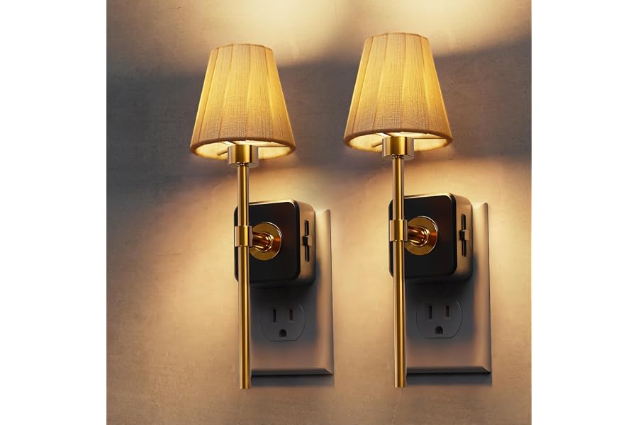 L LOHAS LED Night Lights Plug into Wall, 2 Pack Pleated Fabric Cover Night Light, Dusk to Dawn Sensor Vintage Nightlight, 0-100LM Dimmable, for Bedroom Living Room Hallway