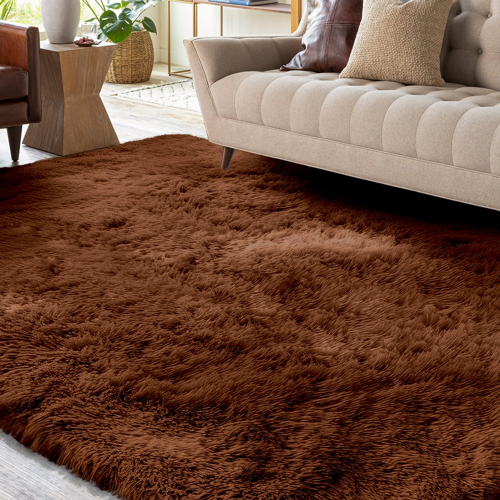 XSIVOD Rugs for Living Room, Ultra Soft Bedroom Floor Carpet, Luxury Fluffy Shag Lounge Modern Large Rugs Ideal for Bedroom, Nursery, Kids Baby Room, 120x160cm, Brown — image 1
