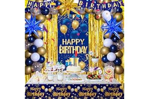 Blue and Gold Birthday Decorations for Men Women Boys Girls, Men Happy Birthday Decorations Set with Blue Gold Bday Door Bann