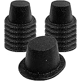 Hillban 12 Pcs Top Hats Glitter Plastic Disco Party Hat for New Year Magician Birthday Wedding Carnival(Black,Classic)