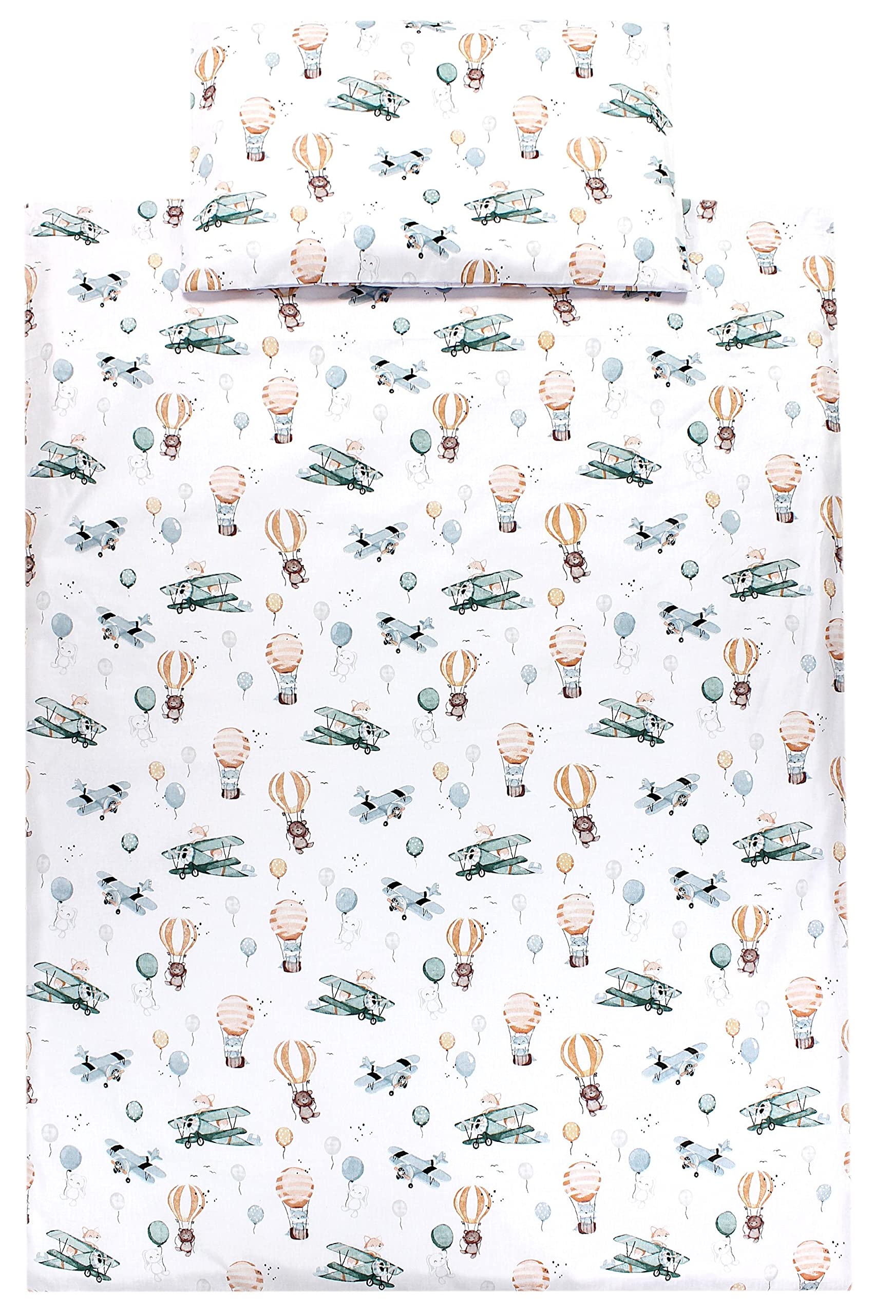 TupTam children's bedding set baby bedding duvet cover 100 x 135 120 x 90 pillowcase 40 x 60 boys girls 2-piece, Foxes on the plane, 135x100 cm