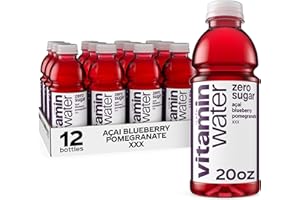 GLACEAU VITAMINWATER vitaminwater XXX Acai-Blueberry-Pomegranate Zero Sugar, Flavored Water Beverage, 20 fl oz Bottles, 12 Pack