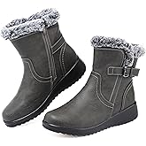 Chaoslook Womens Snow Boots with Zipper Waterproof Leather Fur Lined Winter Warm Boots for Women Comfortable Platform Fashion Ankle Booties