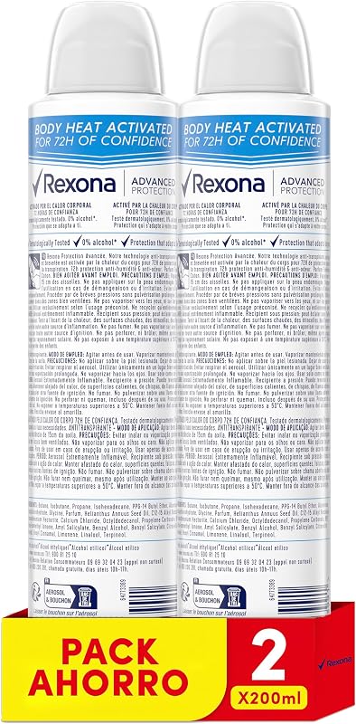 Rexona aerosol desodorante advance protection algodão seco 72h para mulheres 2x200ml