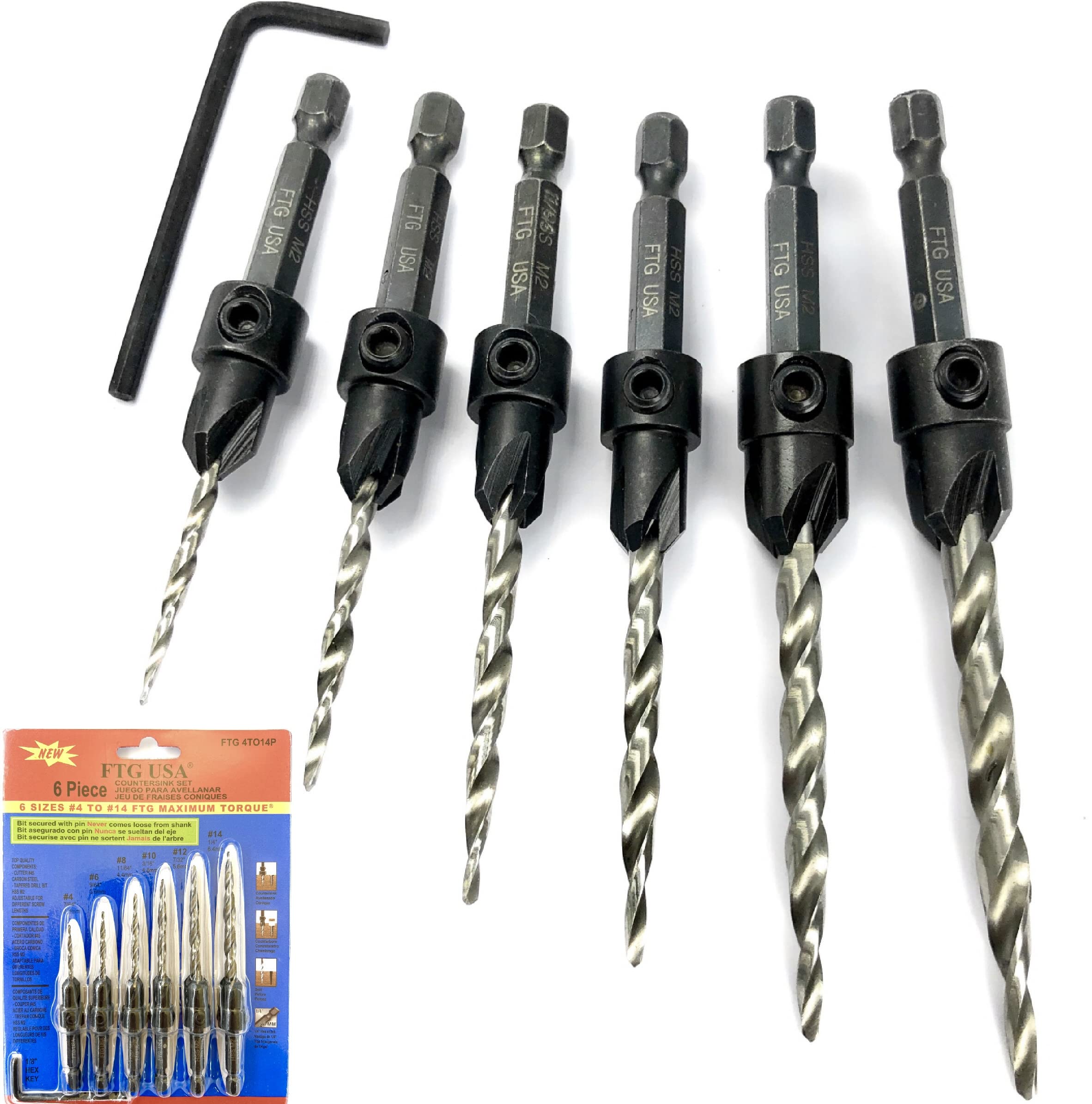 FTG USA Adjustable Wood Countersink Drill Bit Set 6