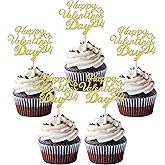LcingTify 24 PCS Happy Valentine's Day Cupcake Toppers Valentines Cupcake Picks Happy Valentines Cupcake Dceorations for Valentine's Day Theme Couple Anniversary Party Cake Decorations Supplies Gold