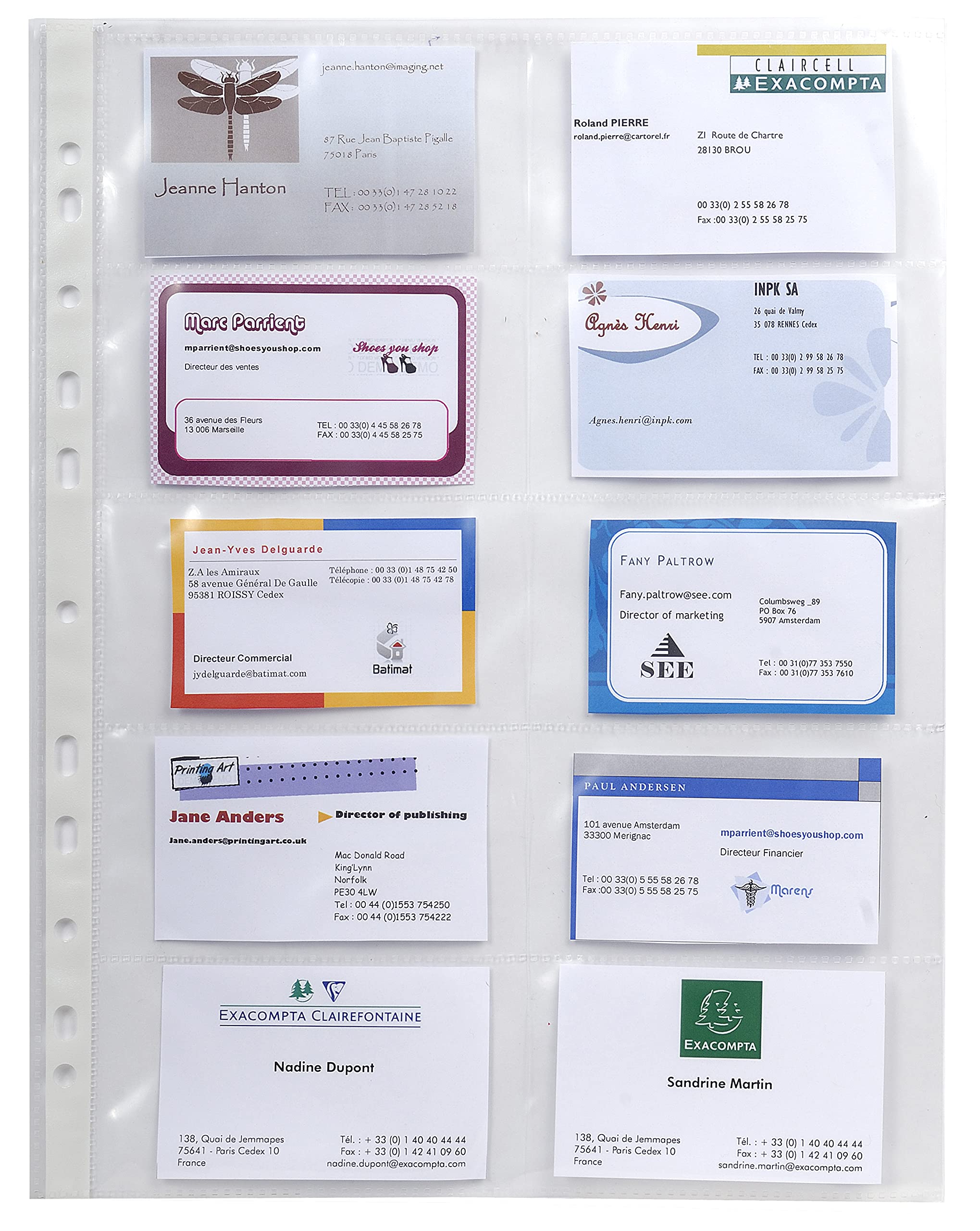 Exacompta - Ref 55046E - Polypropylene Specialist Business Card Punched Pocket Sheets (Pack of 10) - A4 Size, Made From 110 Micron Polypropylene, 10 Cards Per Sheet