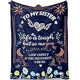 Aeekdook Sisters Gifts from Sister Valentines Day, Sister Blanket, Sister's Birthday Gifts from Brother - Gift for Sis, Blue Flannel Sis Blanket 60"x50" inches