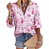 ZXZY Women Pineapple Printed Lapel Collar Half Sleeves Buttons Down Blouse Shirt