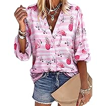 ZXZY Women's Hawaiian Shirts Long Sleeve Tropical Tops Button Down