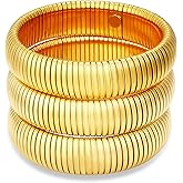 BONJOULRY Chunky Gold Beaded Bangle Bracelet Set Stack for Women Men Stretchy Snake Link Chain Flexible Wide Wristband Bangles Bracelets