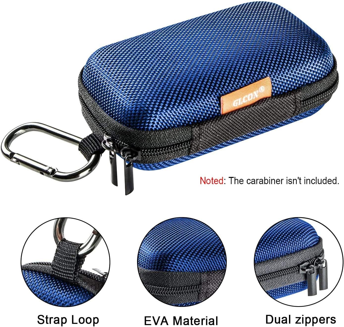 GLCON Rectangle Shaped Portable Protection Hard EVA Case,Mesh Inner Pocket,Zipper Enclosure Durable Exterior,Lightweight Universal Carrying Bag Wired/Bluetooth Headset Charger Change Purse (Blue): Electronics