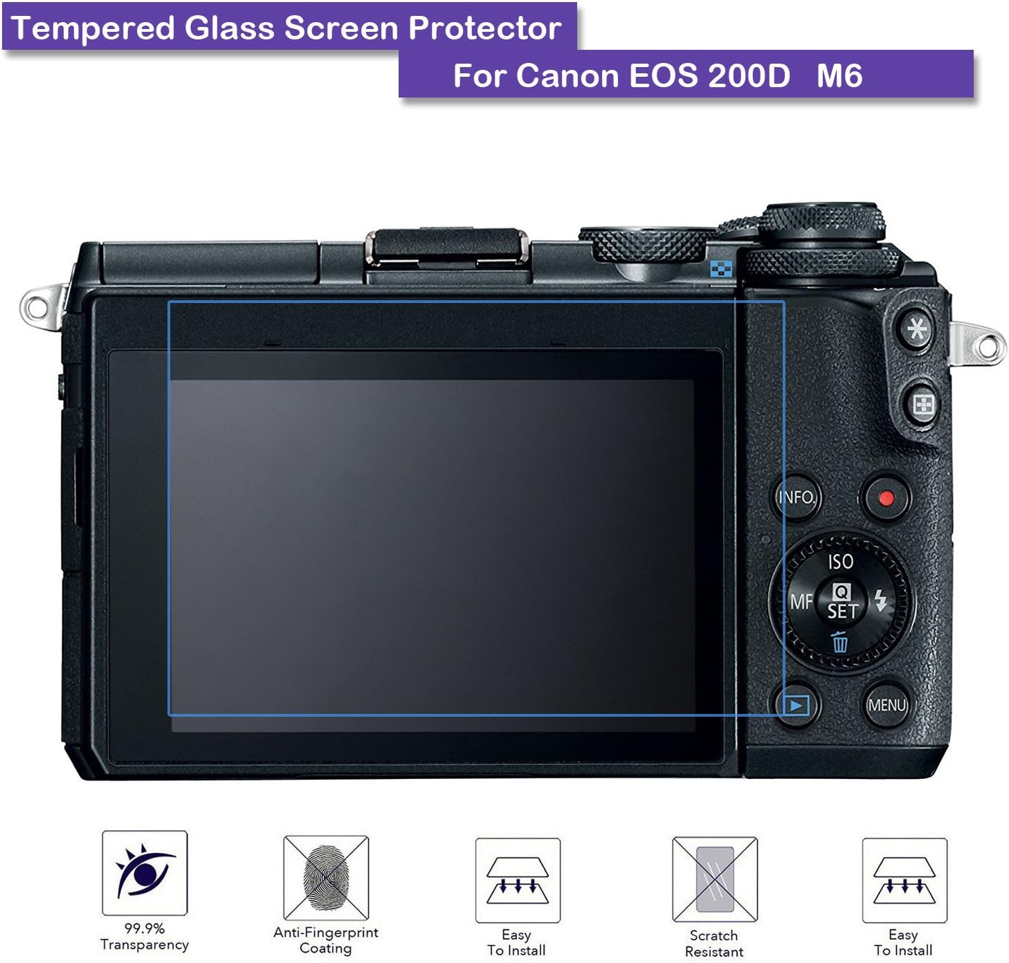 Fiimi Canon EOS 200D Screen Protector - Fiimi LCD Tempered Glass Screen Protector For Canon EOS 200D,9 H Hardness,0.3mm Thickness,Made From Real Glass (For EOS 200D)