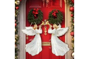 Quzzil 2 Pcs Christmas Welcome Hanging Signs Wooden Angel Door Sign Christmas Winter Porch Decor Wooden Hanging Sign Wall Plaque Xmas Decoration for Fireplace Home Indoor Outdoor Decor