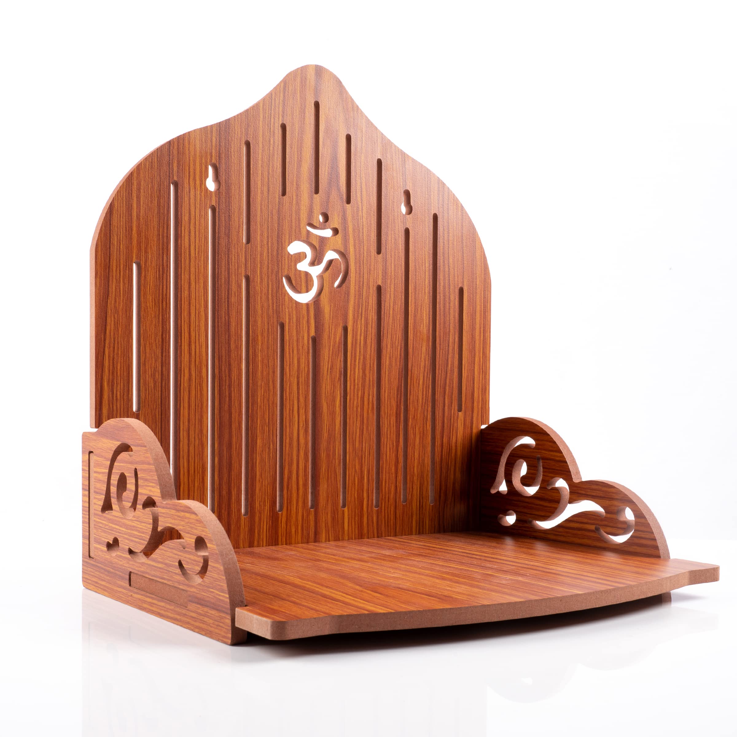 Wooden Wall Mounted Hanging Table top Temple Pooja Mandir God Stand Shelf for Storage and Idols Decoration for Home Office and Gifting (Brown- Design1)