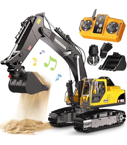 Excavadora RC De 11 Canales Con Pala De Metal | Control 2.4GHz, Rotación 680° Y Luces | Juguete De Construcción Para Niños De 3 A 7 Años
