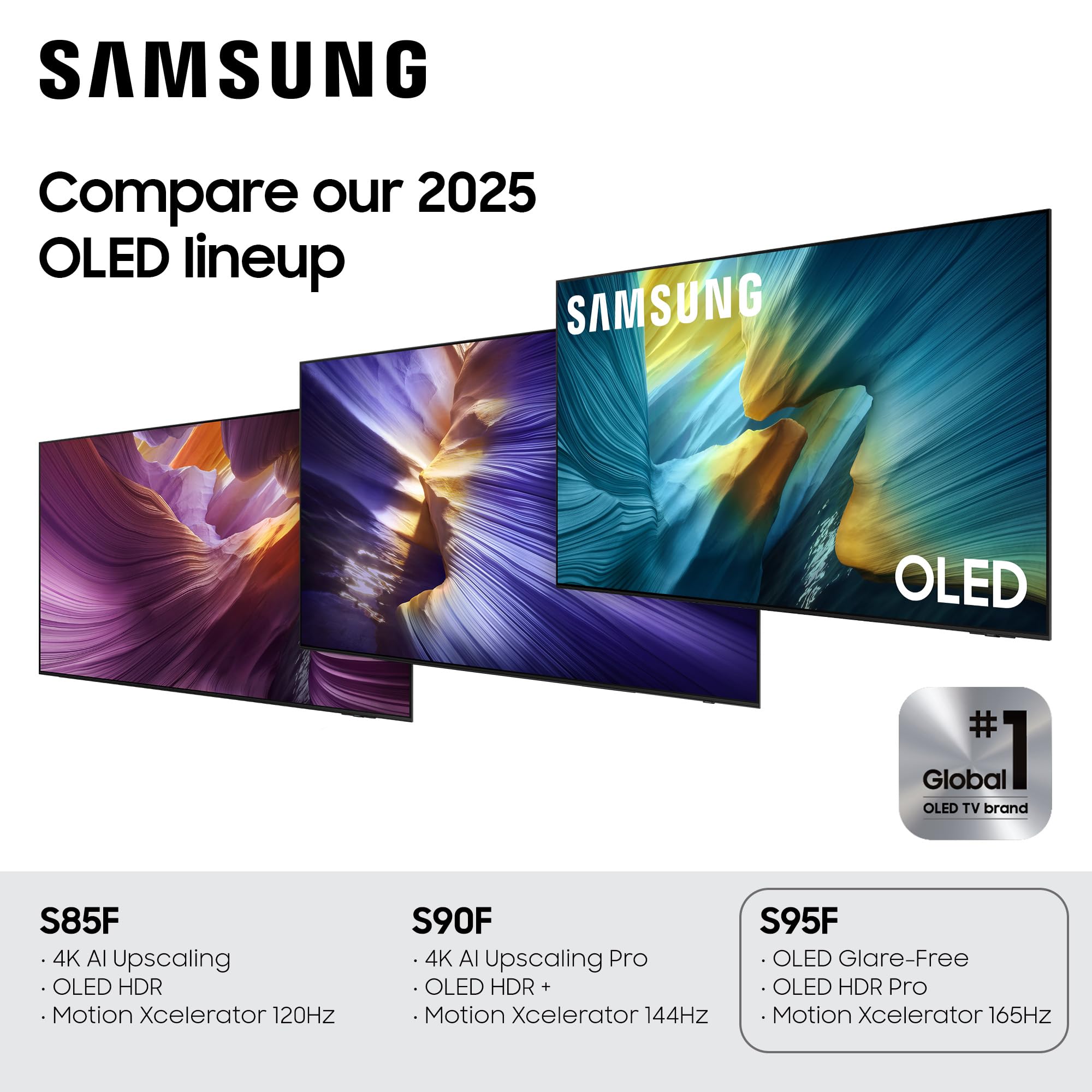 SAMSUNG 55-Inch Class OLED S95F 4K Glare Free Smart TV (2025 Model) NQ4 AI Gen3 Processor, OLED HDR Pro, Motion Xcelerator 164Hz, Dolby Atmos, Samsung Vision AI, Alexa Built-in