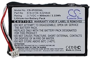 XUNNENG Replacement Battery Part No.616-0159 for Apple iPod 3th Generation, Apple iPod 40GB M9245LL/A, 900mAh MP3 Player Battery