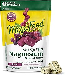 MegaFood Relax + Calm Magnesium Complex, Grape, 30 Soft Chews | Doctor Formulated, Magnesium Citrate & Malate for Heart Healt