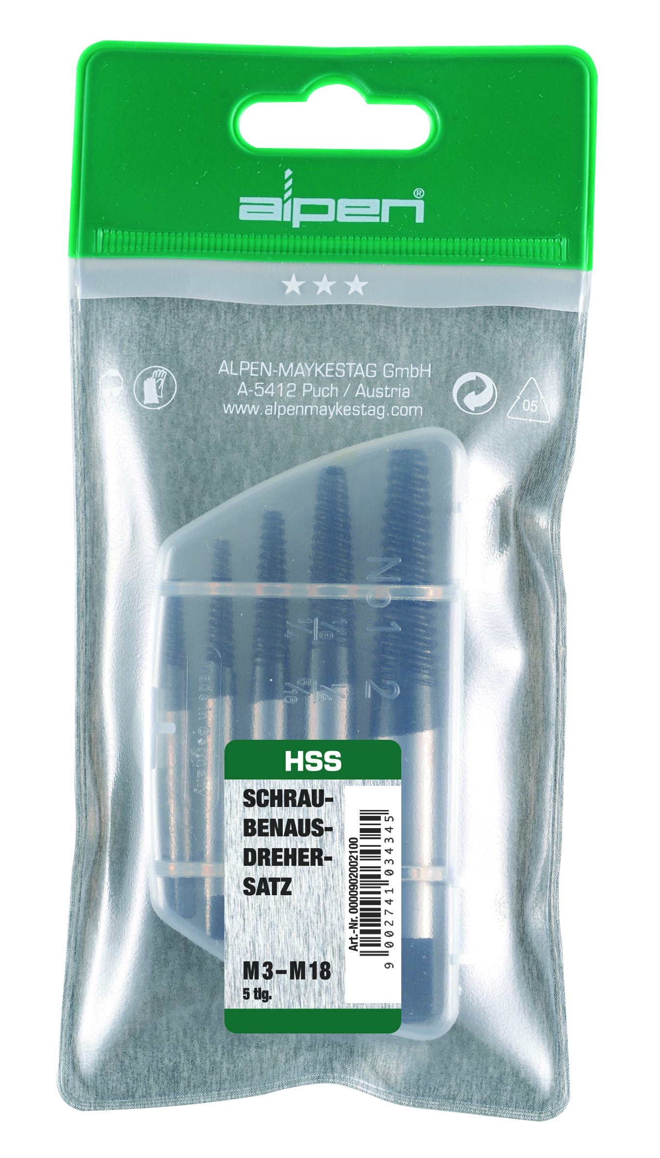 Alpen 902002100 M3-M18 Screw-Remover Set, Grey, Set of 5 Piece