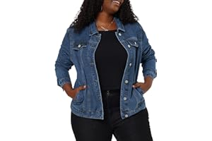 uxcell Women's Plus Size Jean Jacket Stitching Button Front Washed Western Outfit Denim Jacket