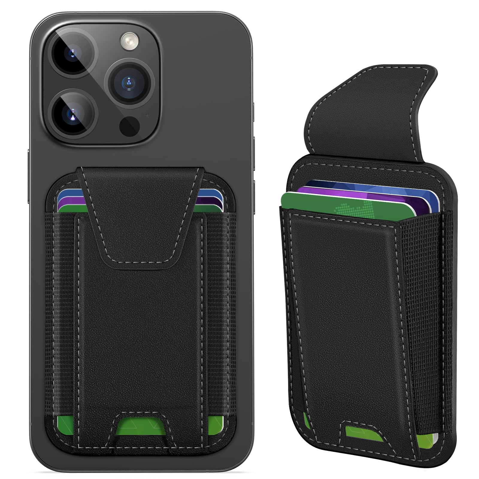 Miroddi for MagSafe Wallet with Privacy Flap, Strongest Magnetic Card Holder for iPhone 17, iPhone 16/15/14/13/12 Series, Detachable Magnetic Phone Wallet, RFID Blocking, Fit 7 Cards, Black & Black