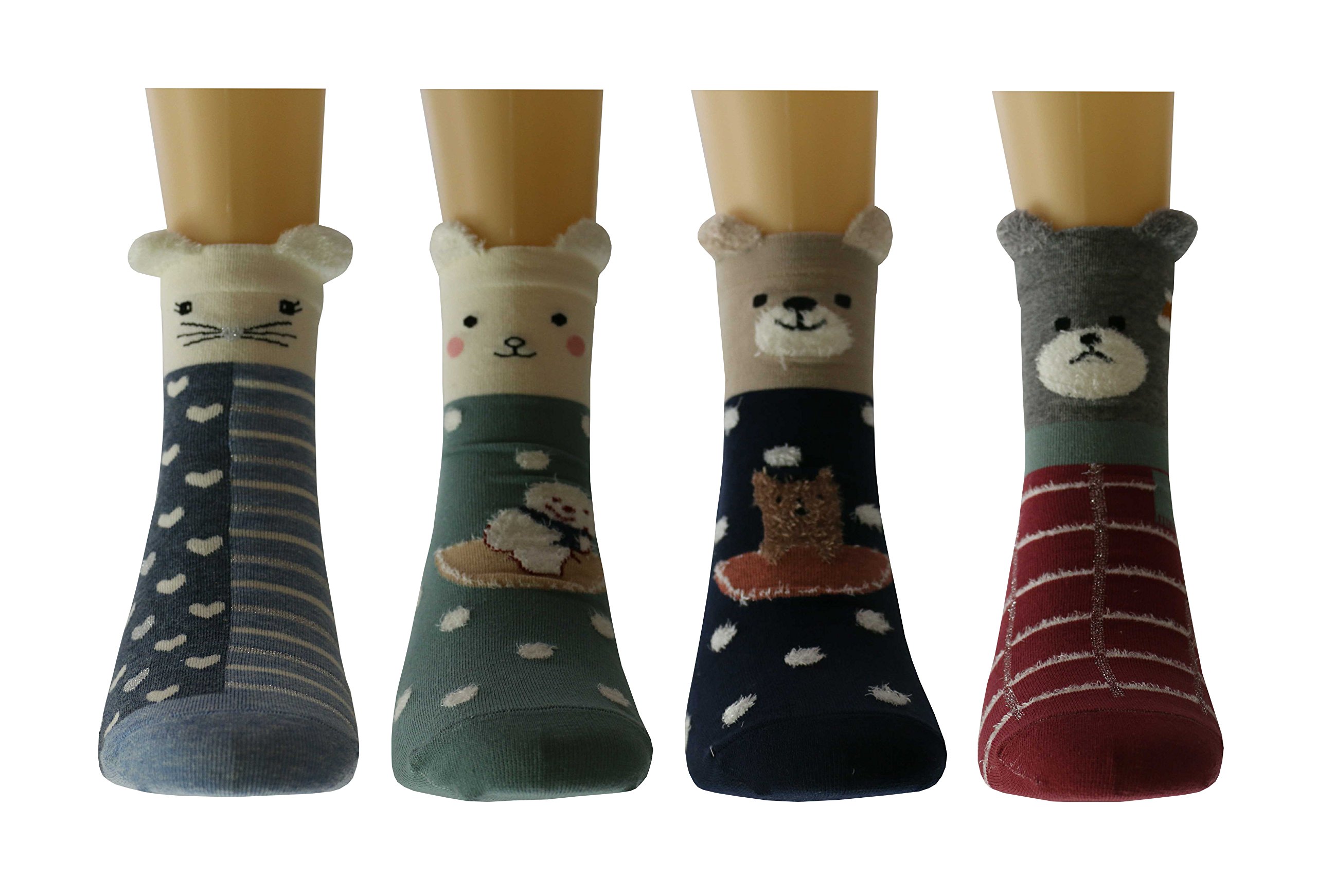 Lomon Women Cute Animal Socks Casual Crew Socks 4 Pairs (SET1) free size