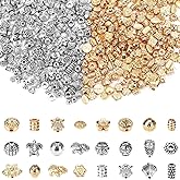 UPINS 300Pcs Silver & Gold Spacer Beads for Jewelry Making - Bracelet & Necklace Crafts - Metal Alloy Loose Spacer Beads with Random Styles