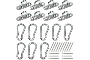 TERMATH 8Pcs 304 Stainless Steel 1.8 inch Pad Eye Hooks and 8Pcs 304 Stainless Steel Snap Hooks,Screw Ceiling Hook,Shade Sail Hardware,Outdoors String Lights Hangers with Screws Anchors