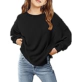 Floral Find Girls Casual Crewneck Long Sleeve Waffle Sweatshirt Side Split Loose Pullover Top