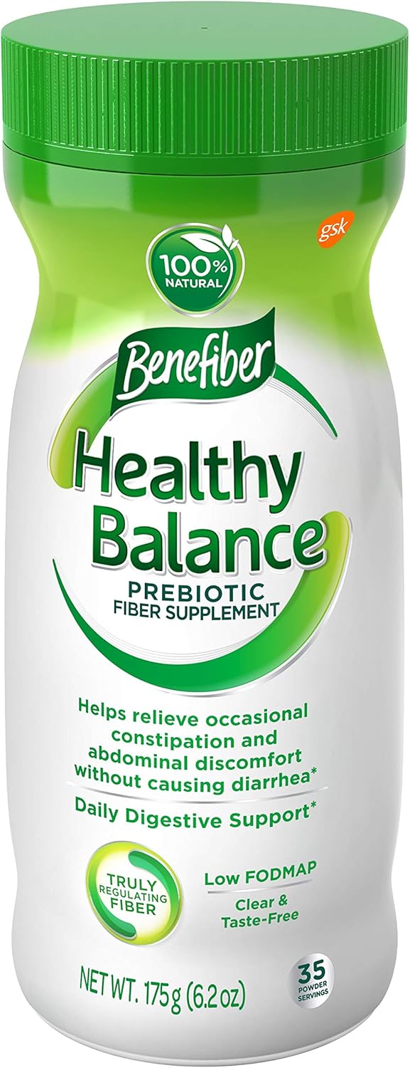 Benefiber Healthy Balance Daily Prebiotic Dietary Fiber Supplement Powder for Digestive Health, Clear and Taste-Free, 35 Servings of Fiber Powder, 6.2 oz: Health & Personal Care