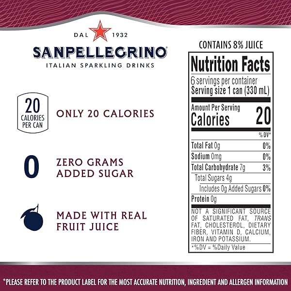 SANPELLEGRINO ITALIAN SPARKLING DRINK, ZERO SUGAR, POMEGRANATE AND ORANGE, 6 CANS, 11.15 FL OZ CAN