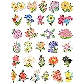Trnayi 30 Pcs Flowers Pin Bulk for Backpack Cute Enamel Brooch Set Floral Lapel Pins Cartoon Plants for Women Lanyards Gifts
