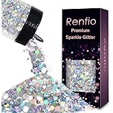 Renfio Holographic Glitter,Diamond Laser Silver Chunky for Epoxy Resin | 9.7oz/275g Silver PET Flake Mixed Fine Powder for Snowglobe Tumbler,Craft,Festival Decor,Nail,Slime