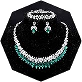 Oriamour Bridal Jewelry Set with Marquise Cut Crystal Necklace Earrings Bracelets