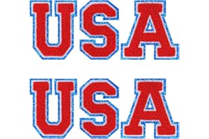 ZECAMIN 6 PCS USA Chenille Patches, Self Adhesive Blue Border Glitter Varsity Embroidered Patch, Sew On/Iron On Repair Patch Applique for Clothes, Dress, Hat, Jeans, DIY Accessories