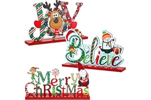 Blulu 3 Pcs Christmas Decorations Indoor Centerpieces for Tables Tabletop Wooden Sign Snowman Farmhouse Centerpieces for Christmas Xmas Holiday Party Indoor Decor(Red)