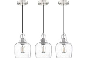 Dolaimy House 3 Pack 1 Light Hanging Indoor Kitchen Island Pendant Ceiling Light Fixture,6.1" Clear Seeded Glass Brushed Nickel Finish Modern Farmhouse Dinning Over Sink
