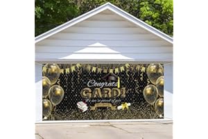 DTEKOJ 6X13ft Congrates Graduate Garage Door Decoration, Class of 2024 Graduate Black Gold Party Decor Grad Decor Graduation Garage Door Banner Backgrond, Indoor Outdoor Backdrop Photo Party Decor